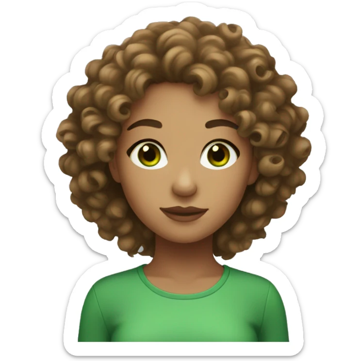 light skin girl with brown curly hair and green eyes sticker