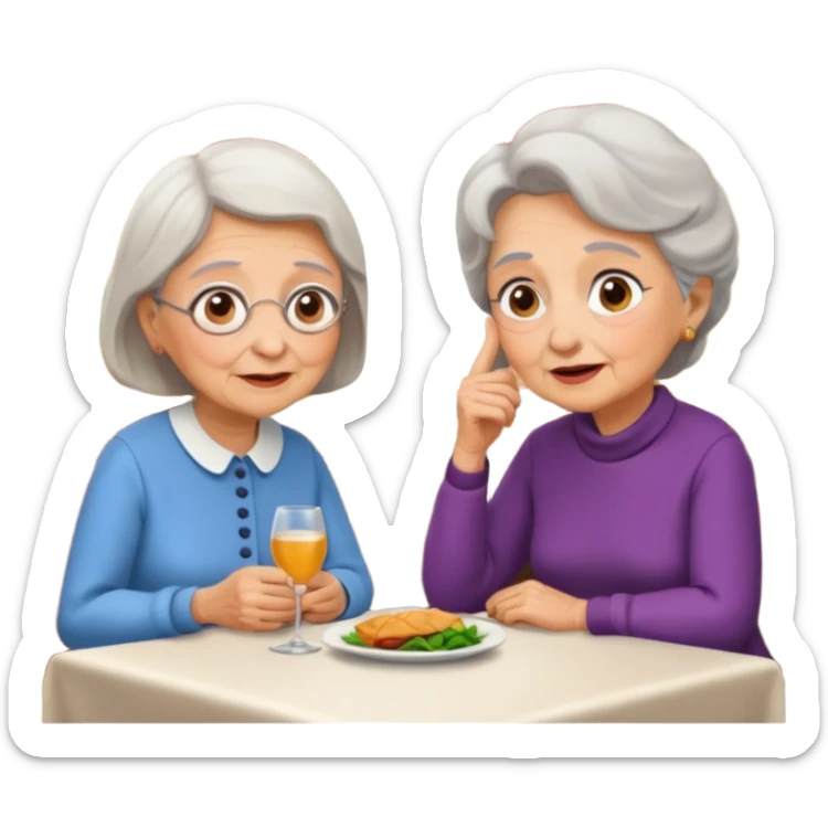 conversación dentro de un restaurant  dos personas y una de las persoans sea una abuela sticker