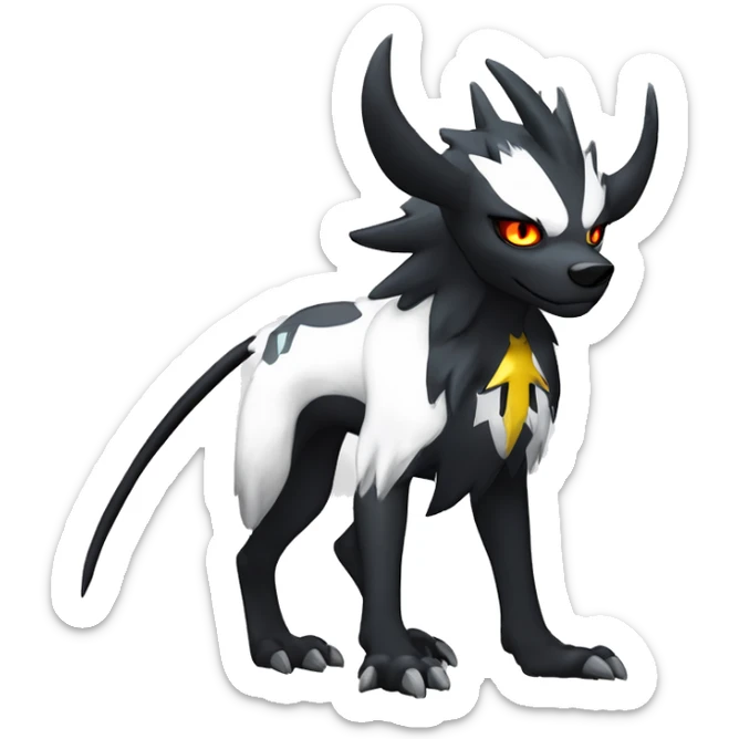 Cool Edgy Absol-Houndoom-Luxray Fakémon Digimon with Edgy markings, full body, outlined sticker