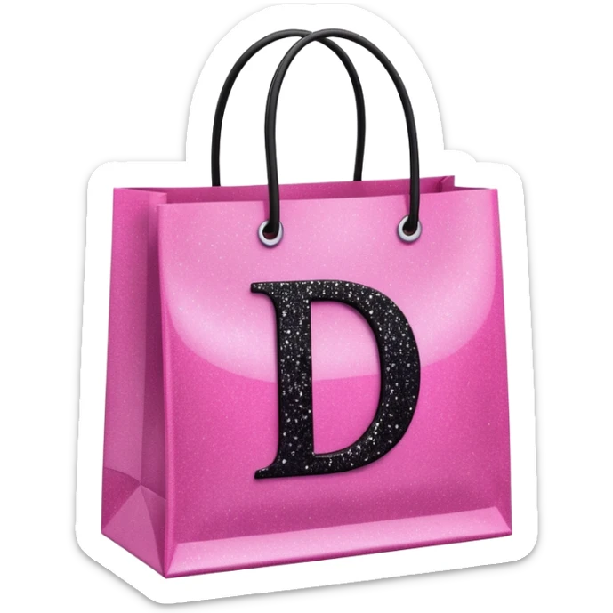 PINK GLITTER SHOPPING BAGS WITH A LETTER D IN THE MIDLLE IN COLOUR BLACK WITH GLITTER TOO  sticker