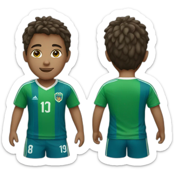 a boy wearing a blue and green football/soccer shirt sticker