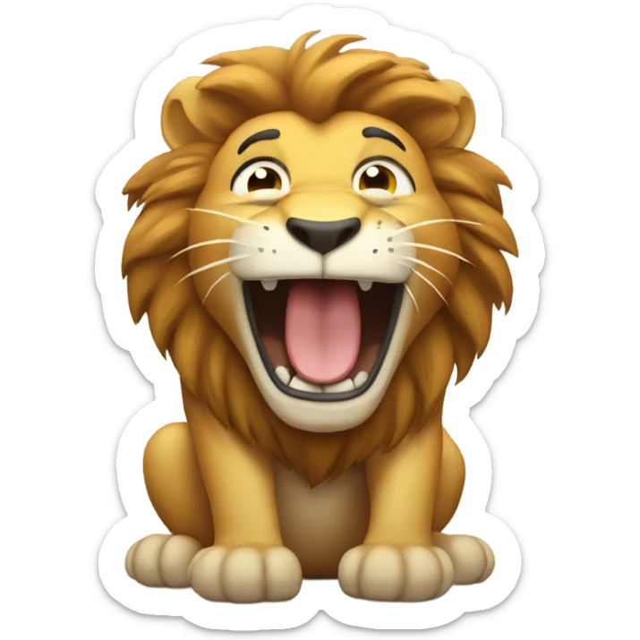 Lion laughing to the point of crying and patting his belly sticker