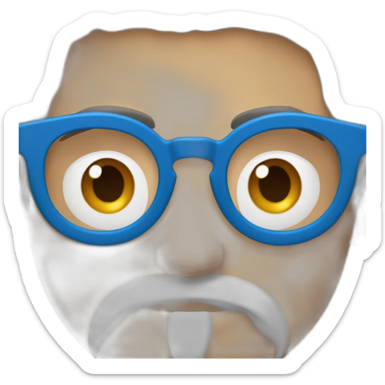 cara de hombre con barba blanca, lentes azules redondos, cejas café intenso, sorprendido sticker