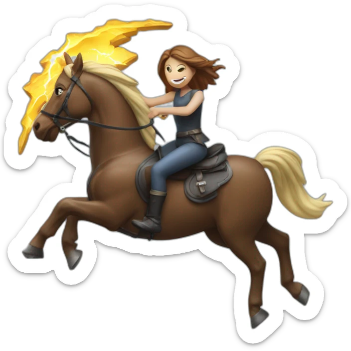 Women on a squeleton horse with a spare in his hand and a lightning crash on it sticker