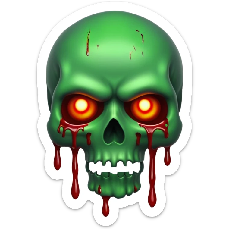 Green skull with blood and glowing eyes in the style of your bleeding skull art sticker