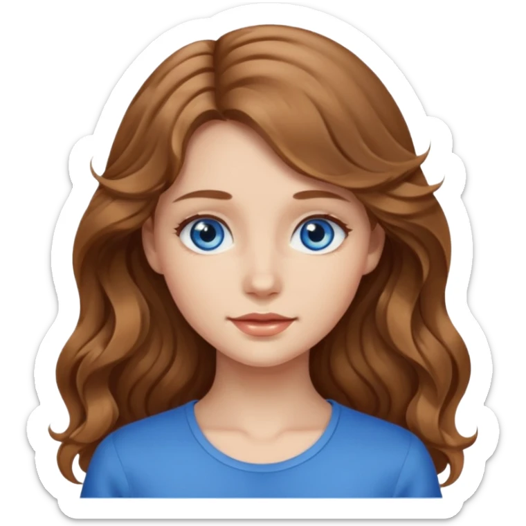 Please generate a portrait of a pretty girl with long, wavy, light brown hair. sticker