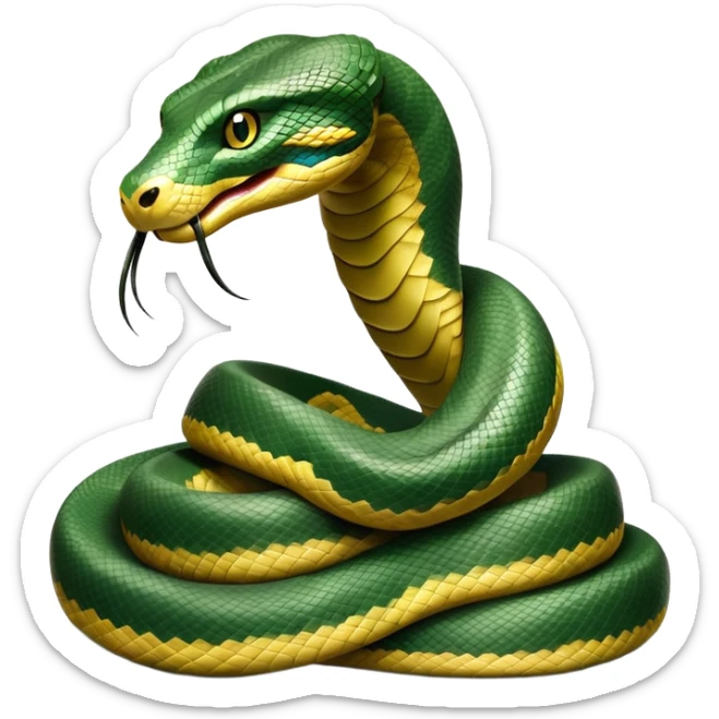 cinematic-anaconda-realistic-full-body-coiled-emoji,-thick-muscular-body-wrapped-in-powerful-loops,-smooth-green-and-black-patterned-scales-glinting-under-the-light,-head-raised-slightly,-piercing-golden-eyes-staring-intensely,-simplified-yet-realistic-focused-features,-highly-detailed,-glowing-with-an-almost-sarcastic-glow sticker