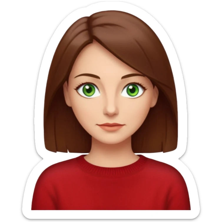 pretty middle age woman with green eyes and shoulder length straight brown hair  sticker