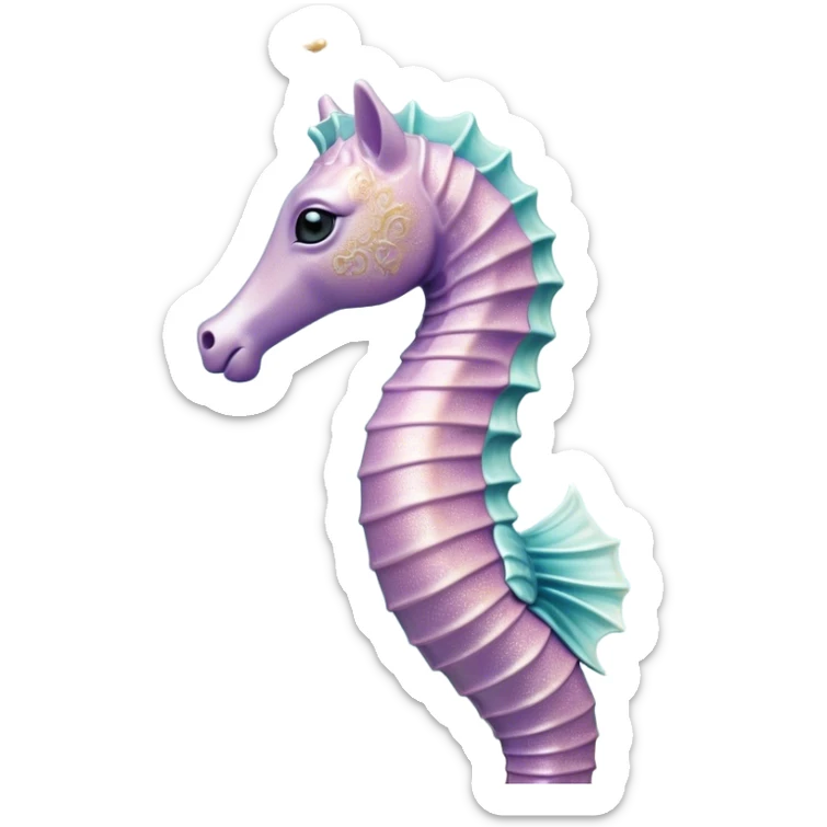Cinematic Realistic Noble Sea Horse Portrait Emoji, Poised and graceful, with a slender, curved body and an elegantly arched neck adorned with finely detailed, shimmering scales in soft pastel hues, and gentle, focused eyes, rendered with lifelike texture and natural light; high shine, intelligent and serene, styled with an air of oceanic elegance, focused and attentive, soft glowing outline, capturing the essence of a watchful and confident sea horse that appears to drift out of the screen with effortless grace! sticker