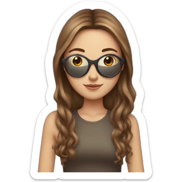white girl with long brown hair holding sunglasses in hand sticker