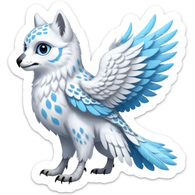 Long-beaked Gryphon-Snow-Leopard-Arctic-Fox-Arctic-Wolf-Snowy-Owl-fusion-hybrid-animal-creature, full body sticker