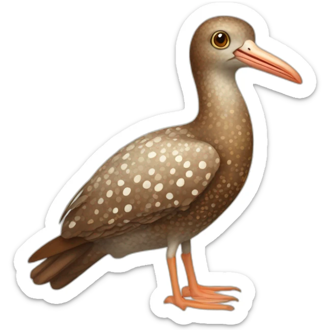 brown speckled sea bird with white spots and long brown legs and long light orange beak sticker