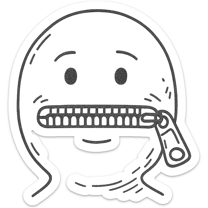 Aggiungi più dettagli alla cerniera sulla bocca, mantenendo lo stile disegnato a mano, sketch, outline. sticker