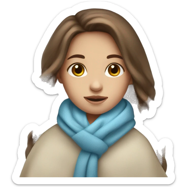 girl with long brown hair and blue eyes wrapped in a warm blanket sticker