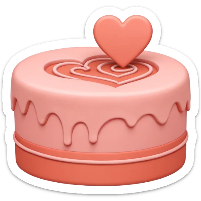 brandcake emoji inspired by Airbnb, simple cake silhouette with playful curved lines and heart-like motif, soft pink and coral color palette, friendly modern feel sticker