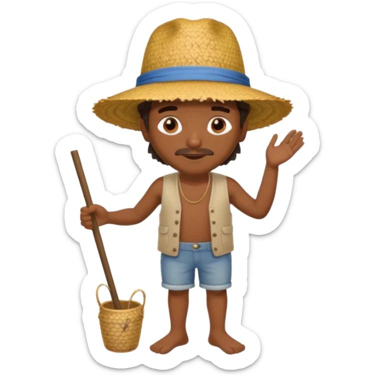 Visage. Homme Créole réunionnais ti jean chapeau paille savate  au pieds  sticker