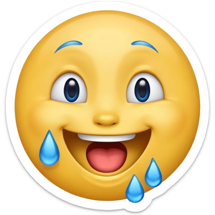 Emoji, yellow round laughing face, blue tears of joy on it  sticker