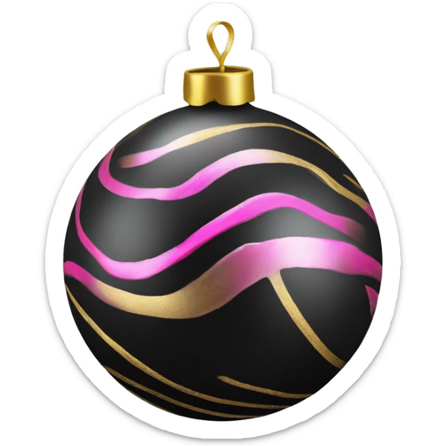 Realistic black and pink metallic christmas bauble with gold accents.  sticker