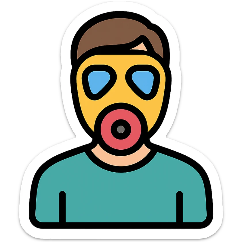 color outline icon of a person wearing a gas mask sticker