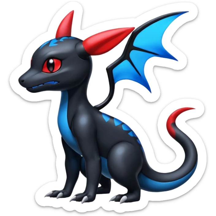 Cute Shiny Guilmon-Salandit-Umbreon-Fakémon-hybrid-creature (full body)  sticker