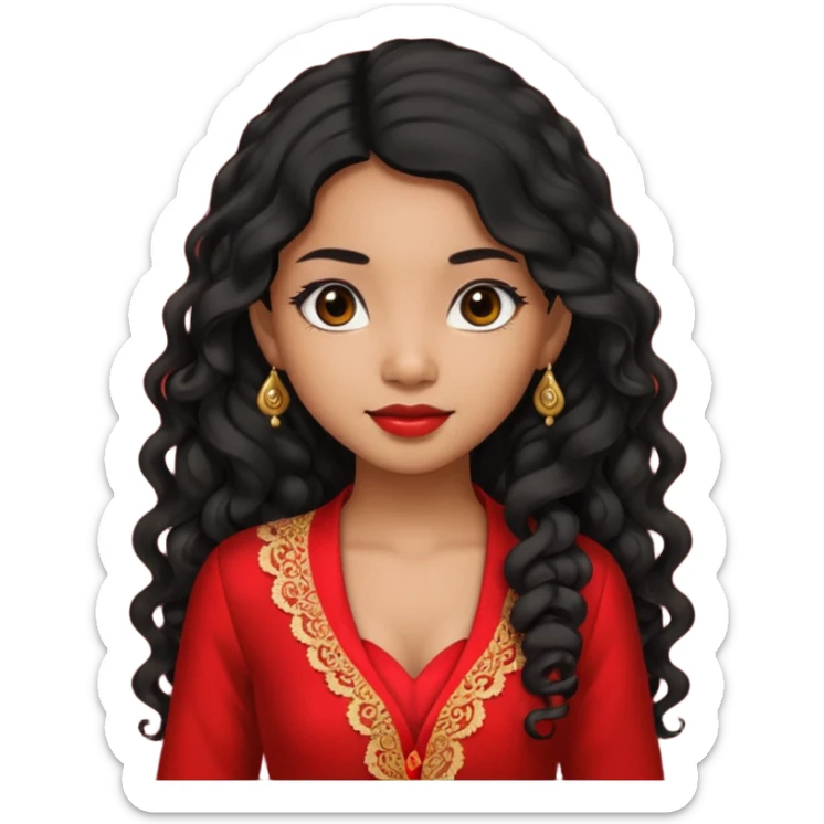 Indonesian girl, java girl with long curly hair, wear kebaya,  sticker
