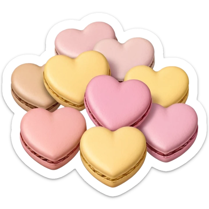Macaroons in the shape of hearts in soft pink, beige and yellow pastel colors sticker