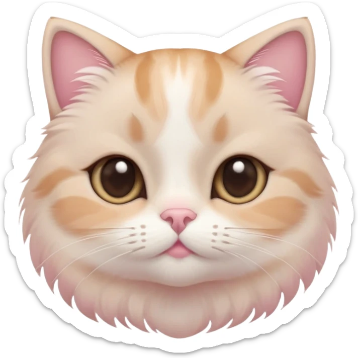 adorable cat mimicking the thinking face emoji, paw on chin, round face, big eyes, soft pastel colors sticker