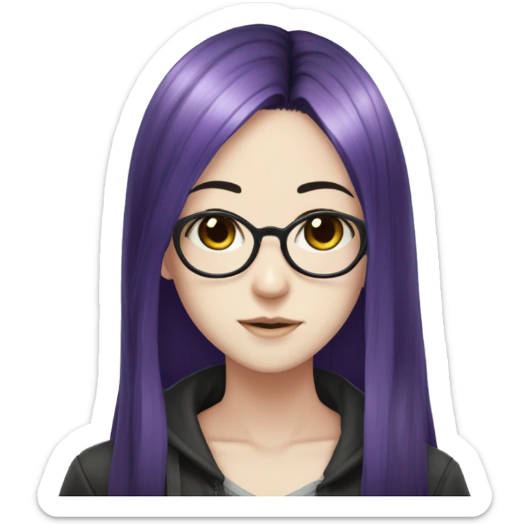 split purple and black hair with pale skin who wears glasses anime girl sticker