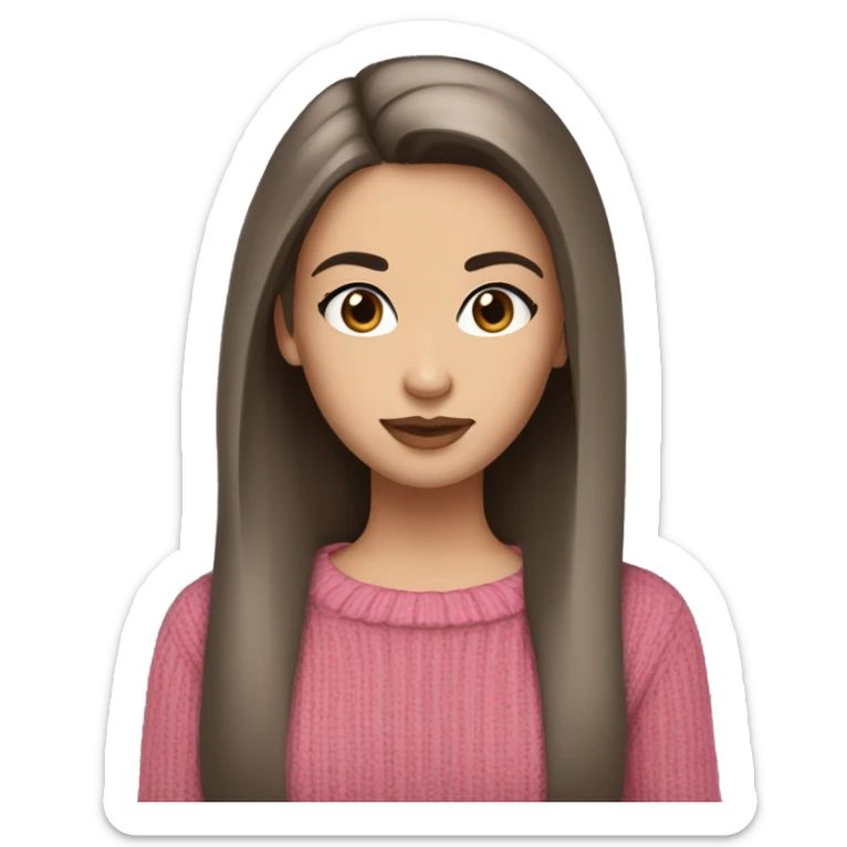 girl fair skin, dark straight hair, brown sweater, brown eyes, pink lips, long eyelashes sticker