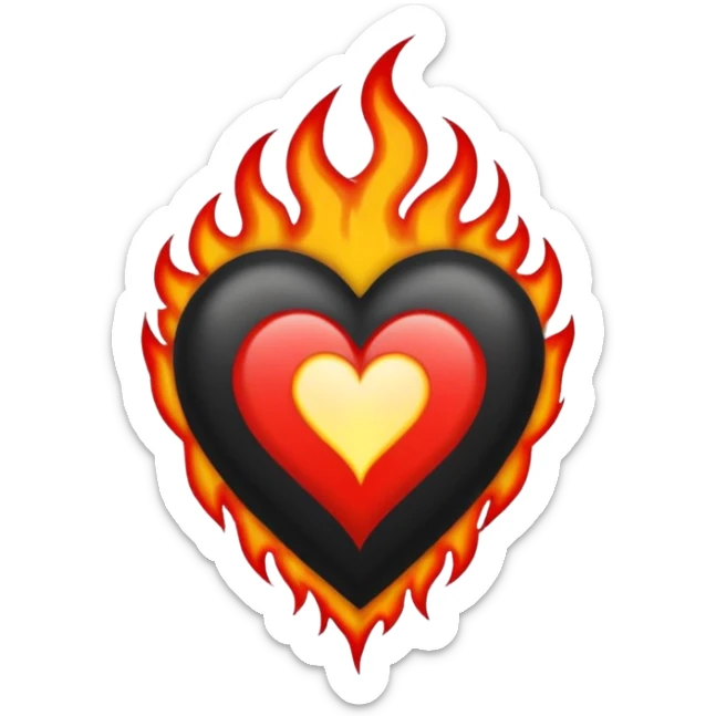Black and red heart with small flames and no flames in the center  tattoo style sticker