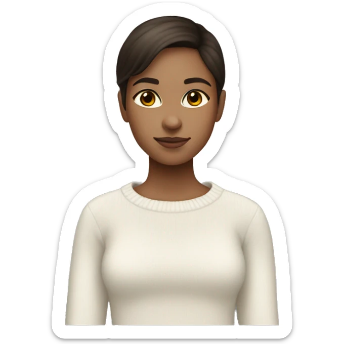 light skin girl, with dark brown hair and eyes, Dressed in a white sweater  sticker