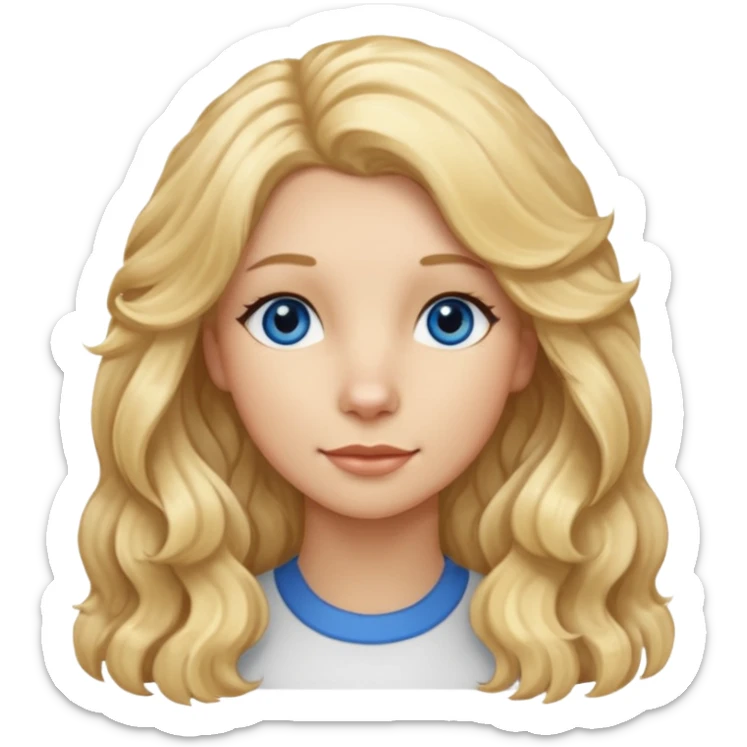 Long, straight, blonde hair, blue eyed woman.   Wavy, blonde goldendoodle sticker