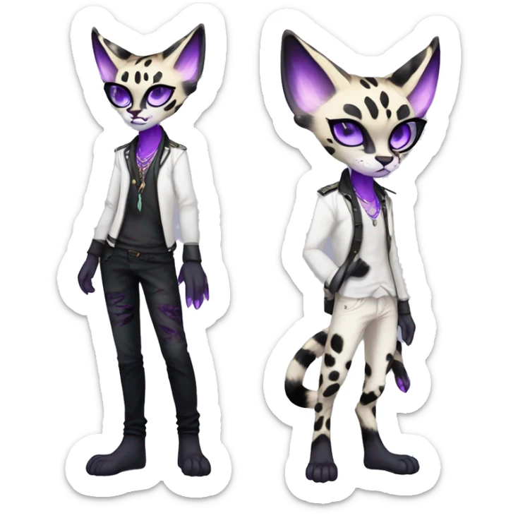 Kawaii Cute Edgy Black Purple White ethereal eldritch Serval-Fionbri-Vernid full body sticker
