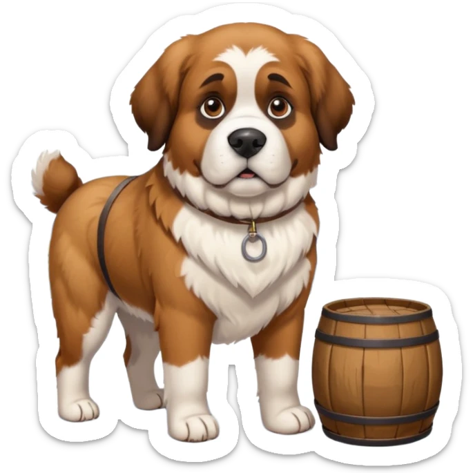 st. bernard rescue dog with barrel around the neck in snowy mountains sticker