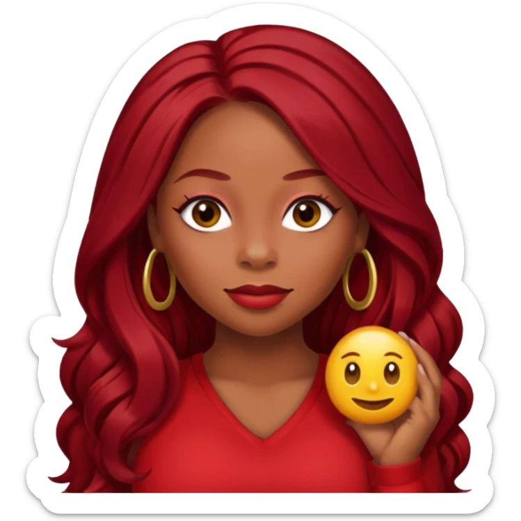 LaTavia Robeson from Destiny's Child with long dark red hair, red outfit sticker