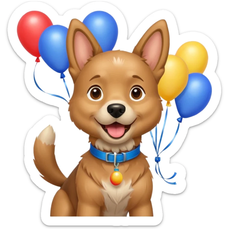 caricatura gorgi gales perrita celebrando feliz con globos y emocion con collar celeste  sticker
