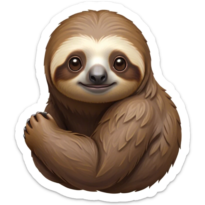 Cinematic Noble Sloth Portrait Emoji, Poised and serene, with a leisurely, gentle build and calm, wise eyes adorned with soft, textured fur, Simplified yet sharp and sophisticated features, highly detailed, glowing with a soft, tranquil glow, high shine, intelligent and unhurried, stylized with an air of relaxed authority, focused and composed, soft glowing outline, capturing the essence of a watchful and confident guardian that appears ready to slowly emerge from the screen with effortless grace! sticker