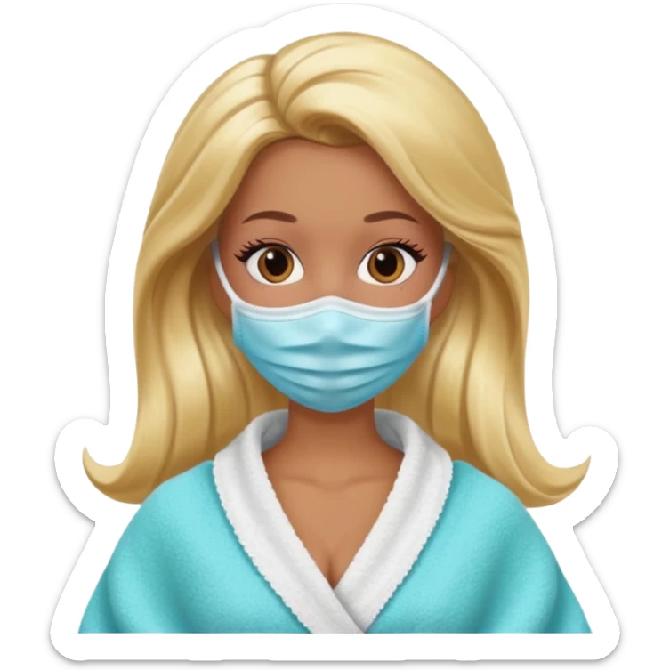 Brown skin blonde hair Barbie with face mask on and hair in towel sticker