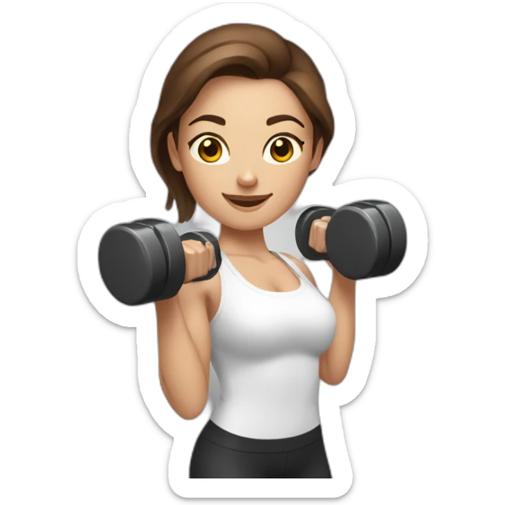 White beautiful fitness women with brown hair with dumbbells in their hands sticker
