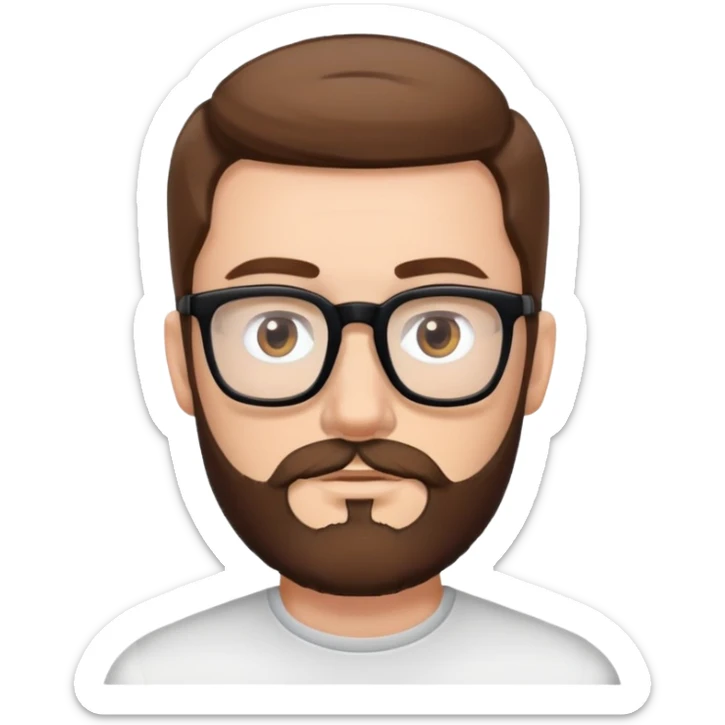 white man with brown hair and beard and hazel eyes and black square eyeglasses  sticker