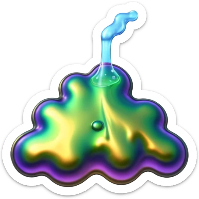 3D render of Oil Slick, toxic waste aesthetic, bubbling liquid, industrial warning texture. sticker