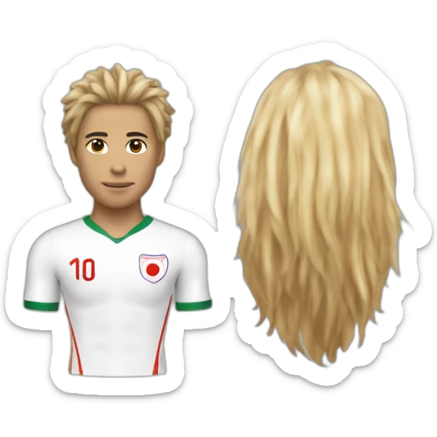 un algérien cheveux bouclé nez long qui porte le maillot de foot du japon avec ecrit "Le hout" dessus sticker