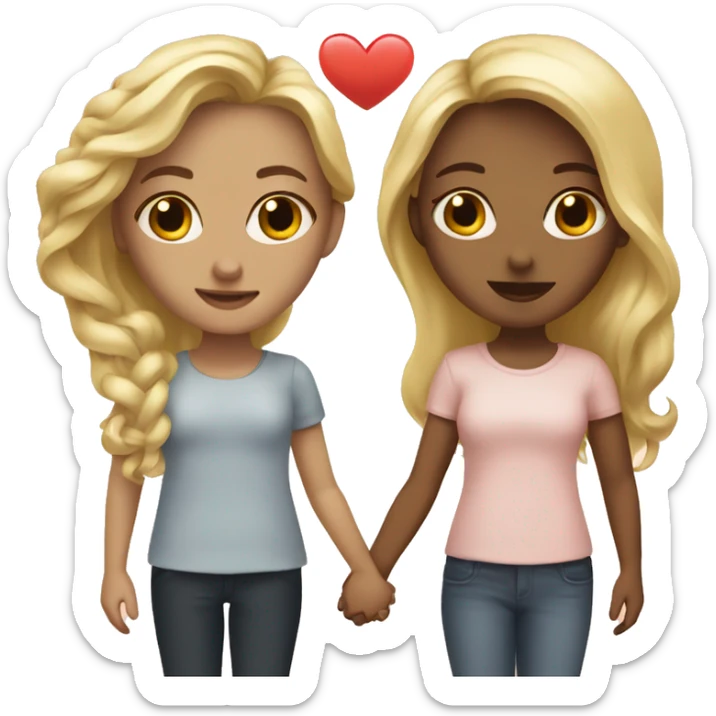 two beautiful girls in love holding hands, one is blonde, one is shorter and brunette sticker