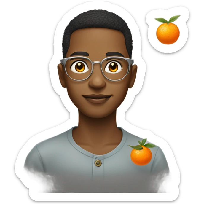 portrait of a stylish boy wearing round metal frame specs holding mandarin oranges for chinese new year sticker