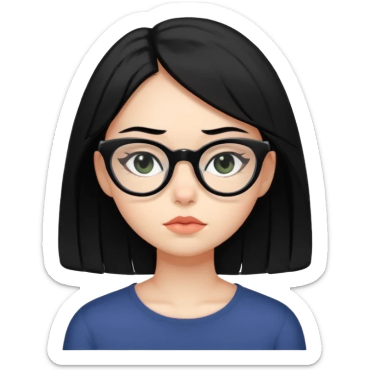 crie emojis de uma garota com cabelo médio um pouco abaixo do ombro e preto, óculos pretos no formato gatinho, boca média, olhos gastando sticker