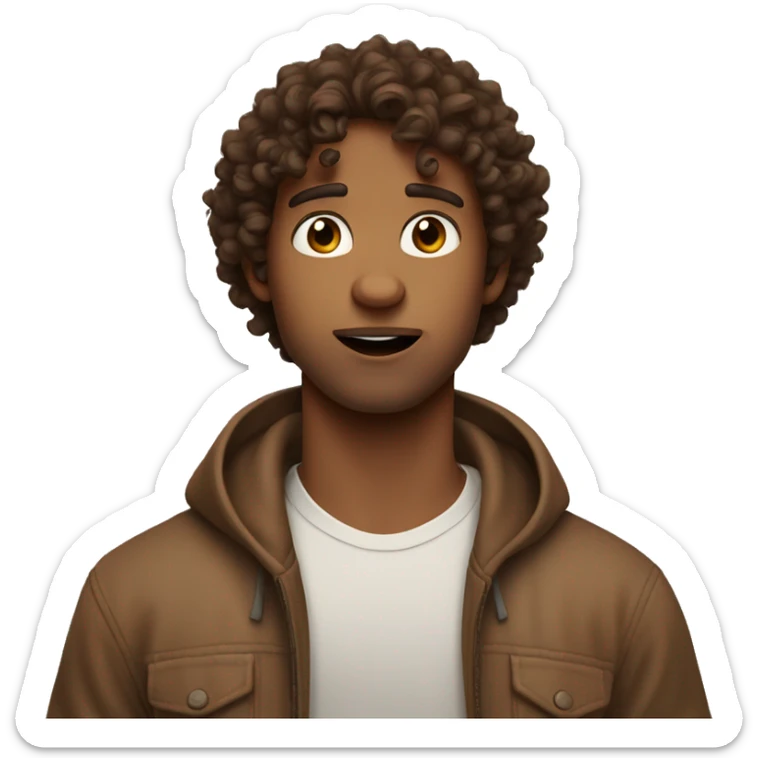 cute guy with hazel green eyes, brown loose pretty curly hair, looking shocked sticker