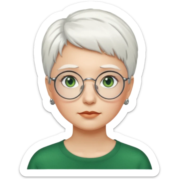 visage femme a lunettes ronde avec cheveux courts blancs aux yeux verts sticker
