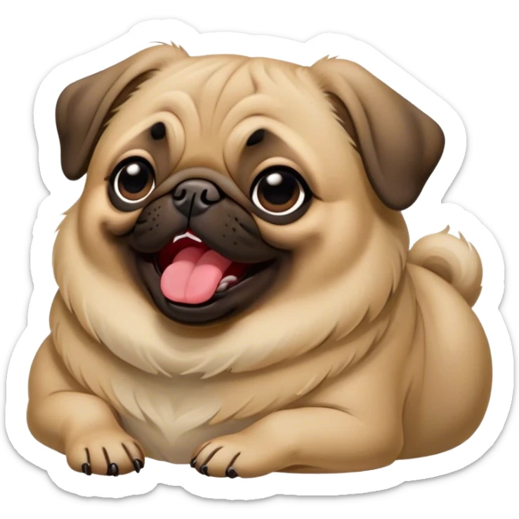 Cinematic Cute Yawning Fawn Pug Portrait Emoji, Head tilted slightly with a dramatic, wide-open yawn, showcasing a soft fawn coat with a velvety texture, floppy ears slightly drooping, round dark eyes barely open in drowsy contentment, Simplified yet irresistibly adorable features, highly detailed, glowing with a soft, cozy glow, high shine, relaxed yet expressive, stylized with a touch of whimsy, bright and endearing, soft glowing outline, capturing the essence of a sleepy yet affectionate companion, so drowsy it feels like it could stretch out of the screen and curl up for a nap! sticker