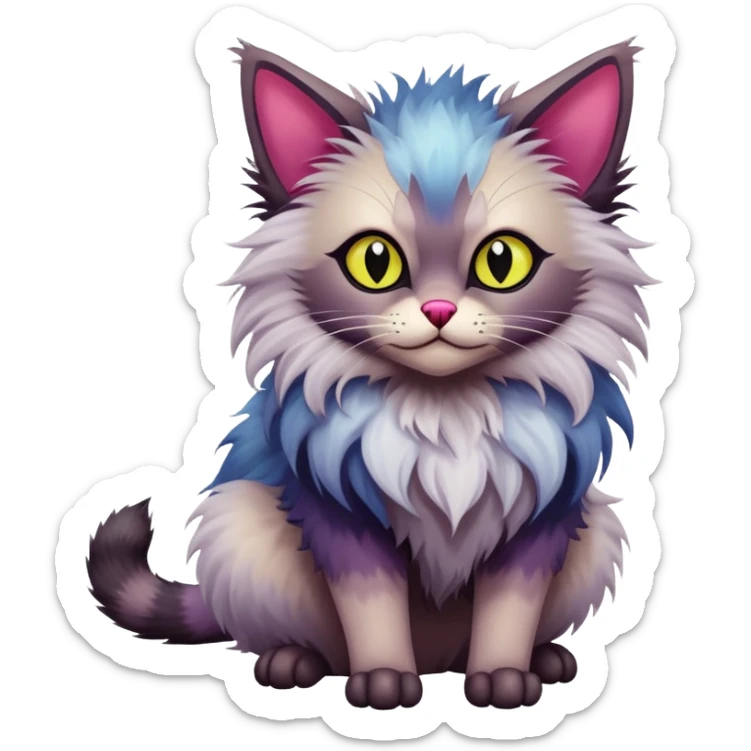Colorful exotic Fantasy-Ragdoll-Fakémon-Lykoi-feline-hybrid (full body) sticker