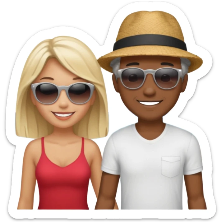 Black man salt n pepper hair smiling with blonde in love on beach sticker